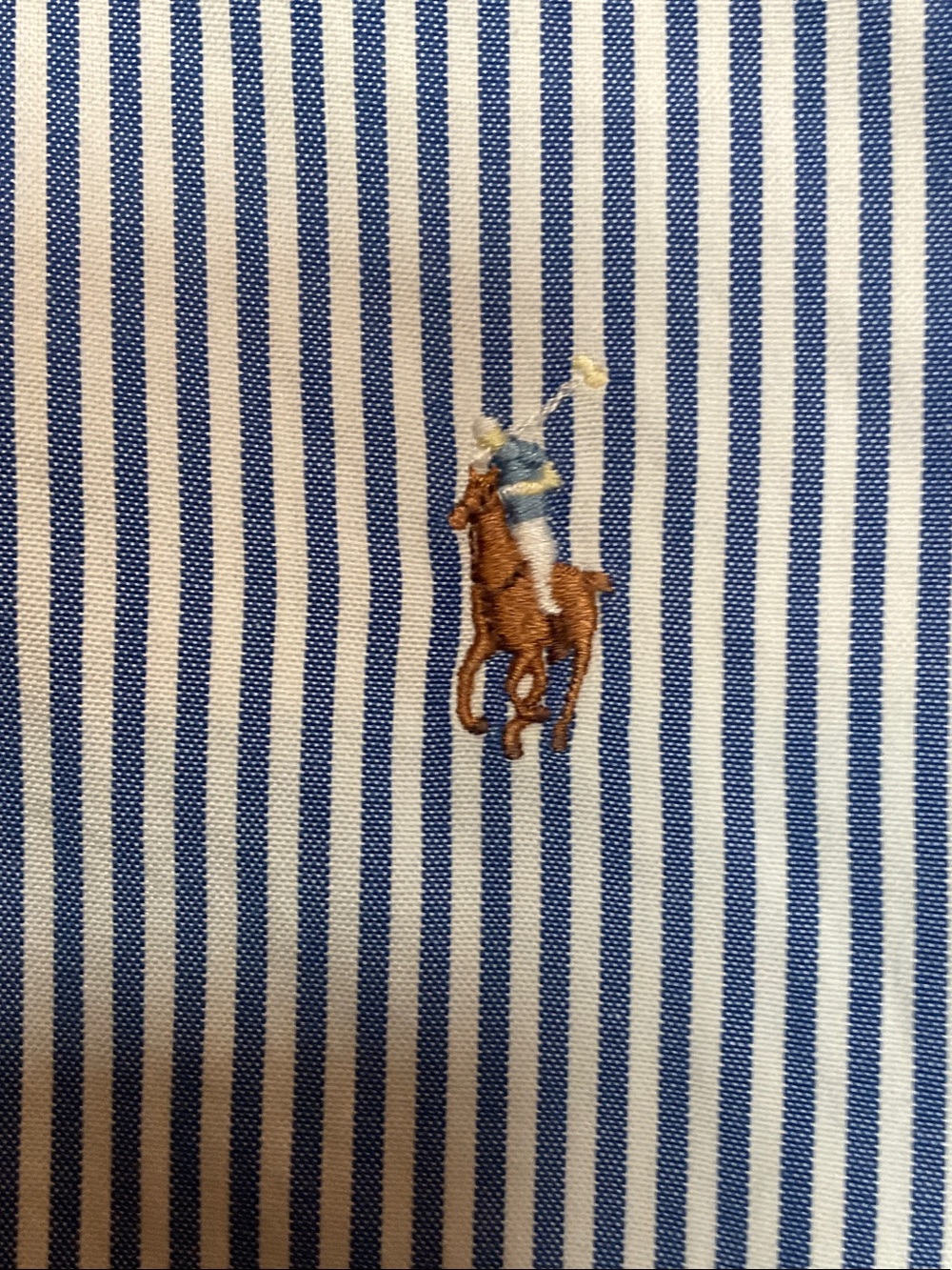Ralph Lauren Navy and White Vertical Stripe Polo with Embroidered Pony